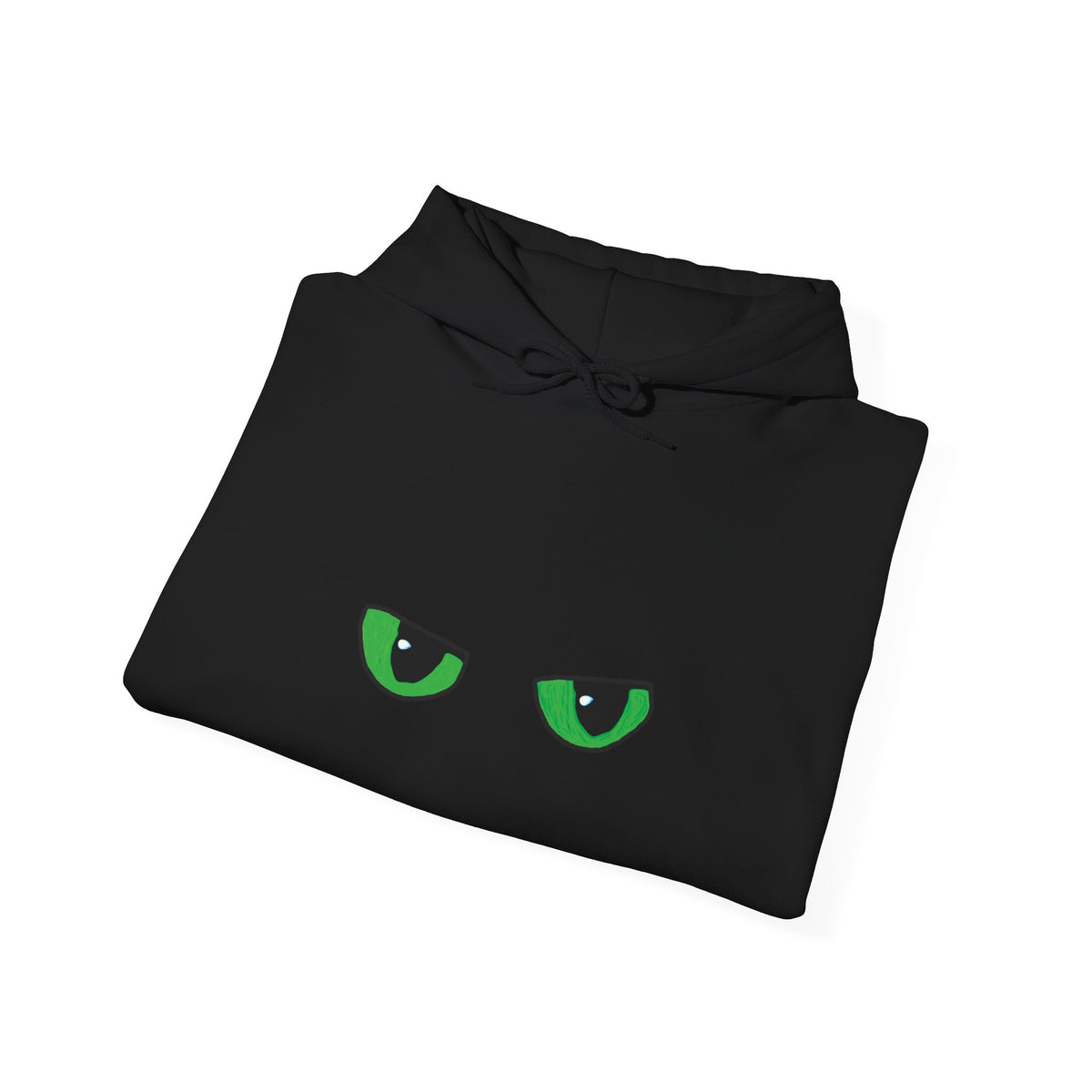 Black Hoodie with Neon Green Dragon Eyes — Spooky Graphic