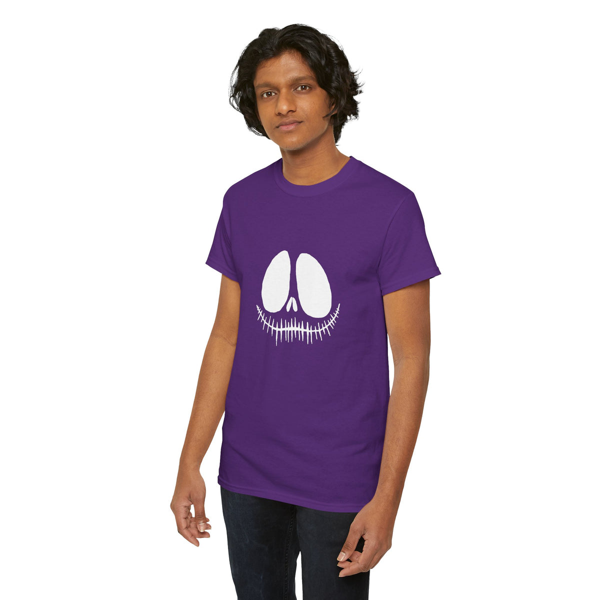 Skull Face White Graphic Tee — Minimal Halloween Skull