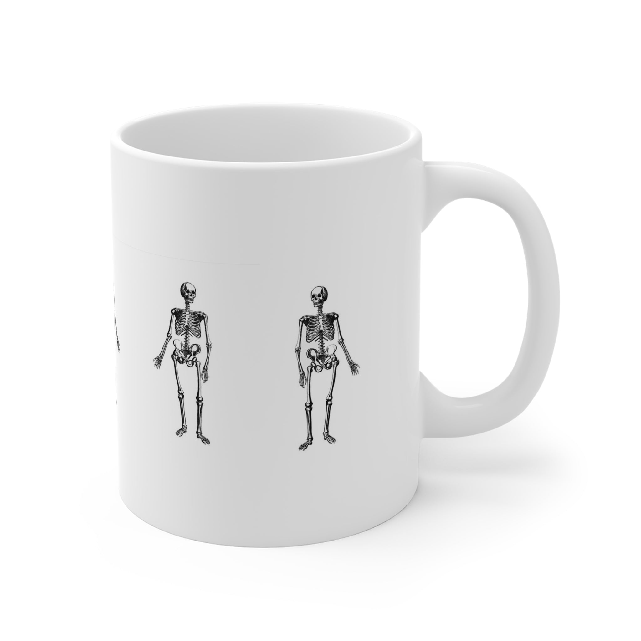Minimal Skeleton Pattern Mug — Repeating Vintage Skeleton Coffee Cup (11oz)