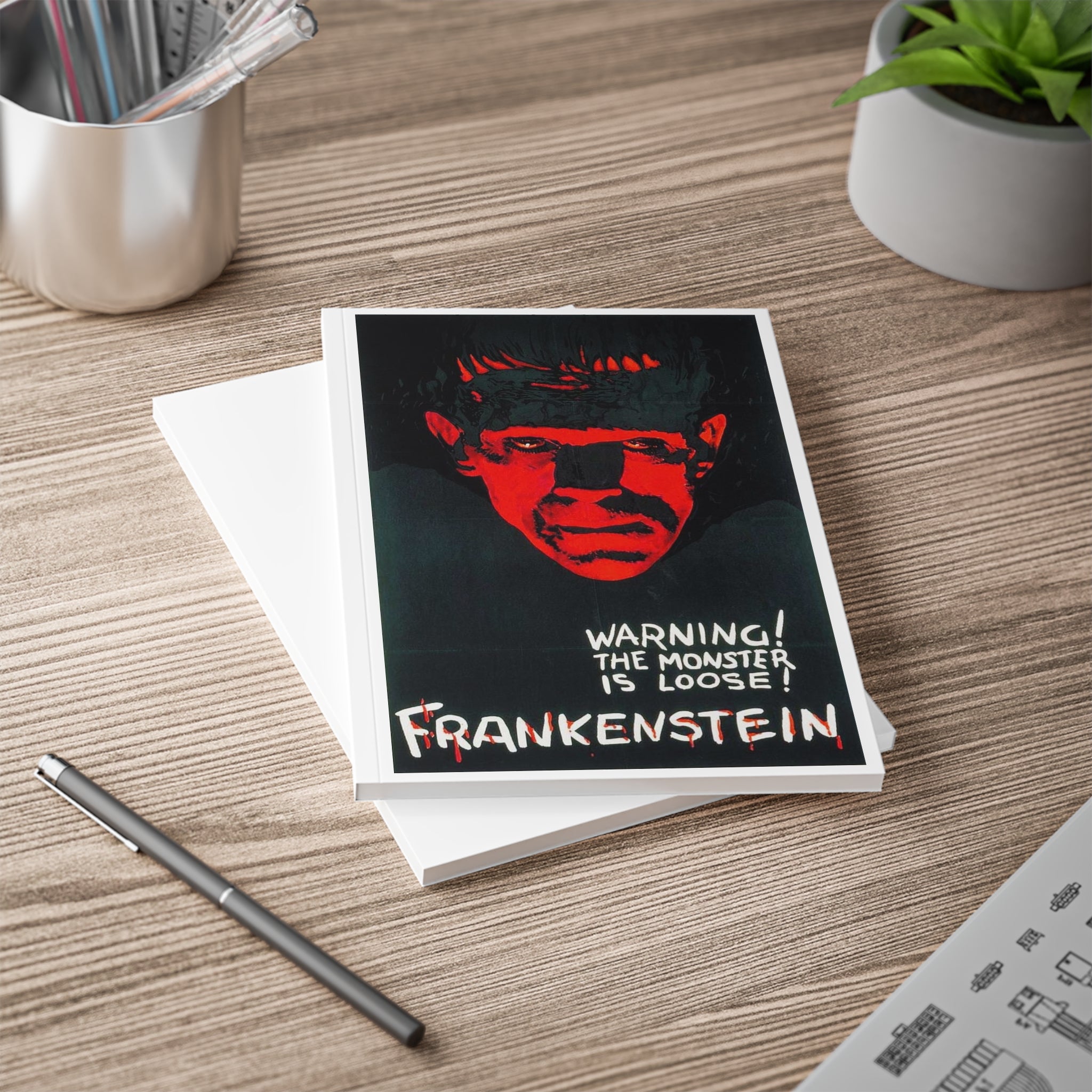 Frankenstein A5 Softcover Notebook — 'Warning! The Monster Is Loose' Retro Horror Journal
