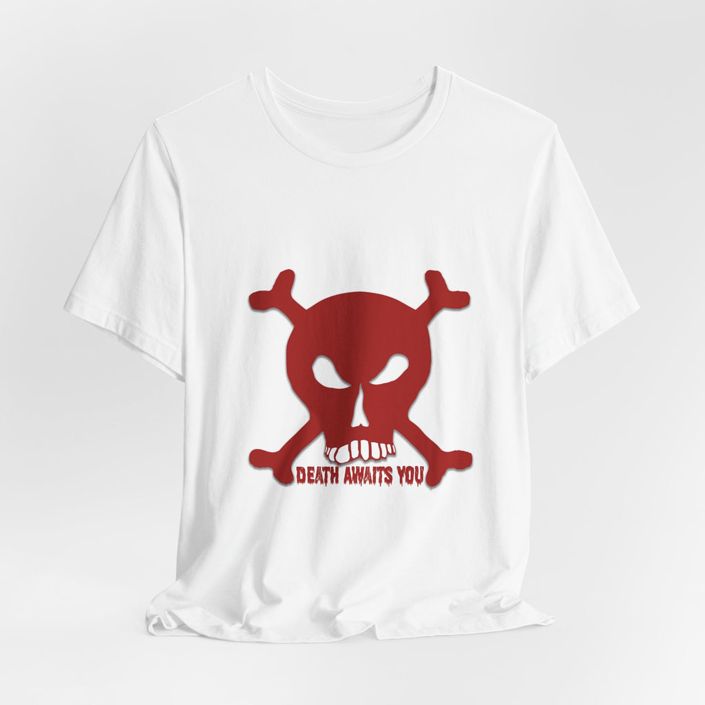 Red Skull & Crossbones 'Death Awaits You' Graphic Tee