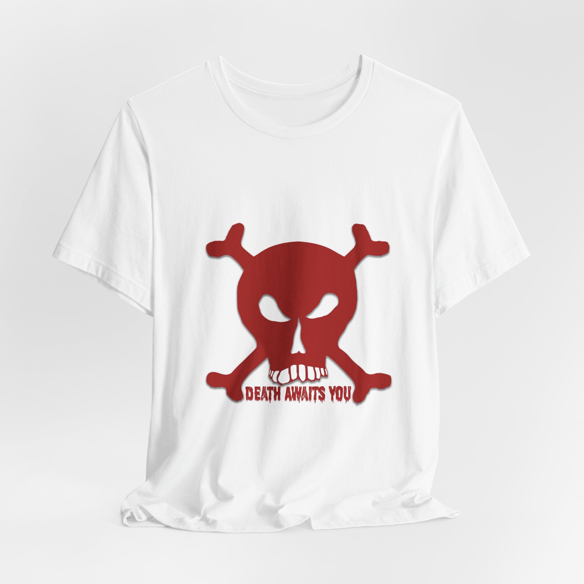 Red Skull & Crossbones 'Death Awaits You' Graphic Tee