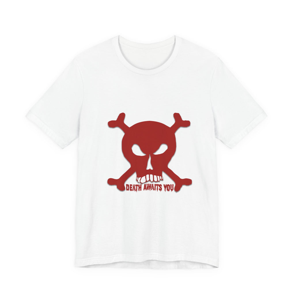 Red Skull & Crossbones 'Death Awaits You' Graphic Tee