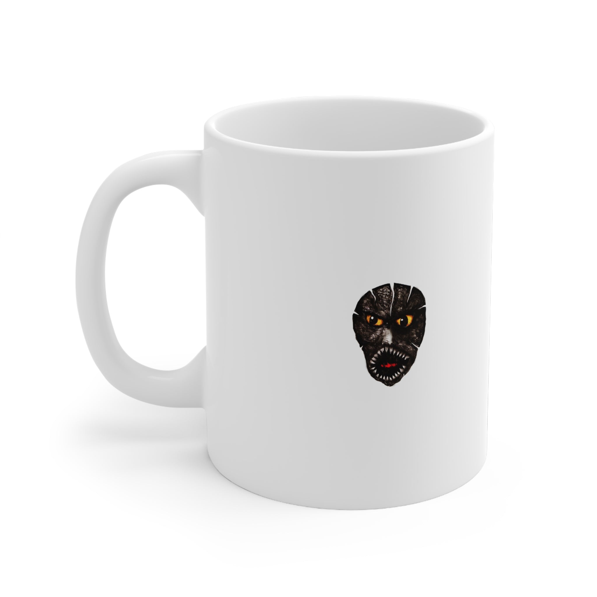 Cracked Horror Mask Ceramic Mug — Creepy Face Coffee Cup, Halloween Gift (11oz)