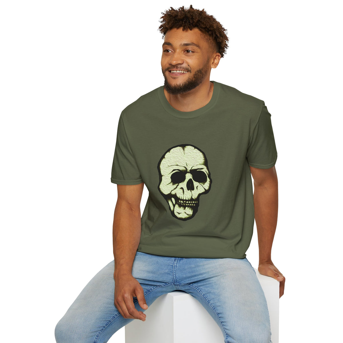 Skull Design T-Shirt — Halloween Neon Skull Graphic Tee