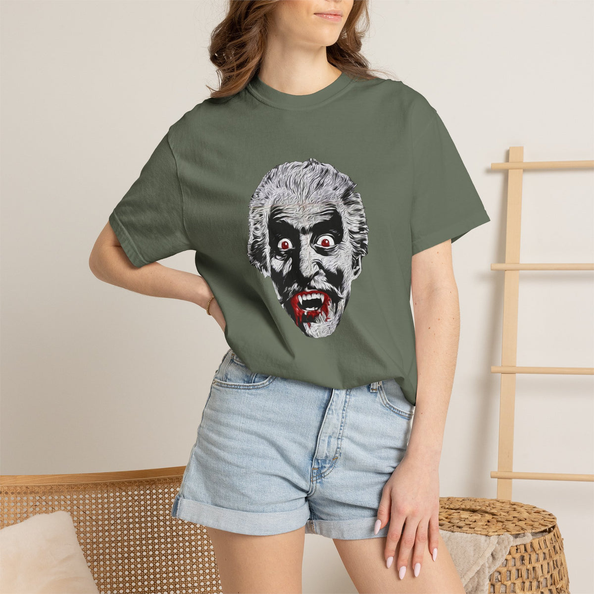 Vampire Face Graphic T-Shirt — Bloody Fangs Horror Tee