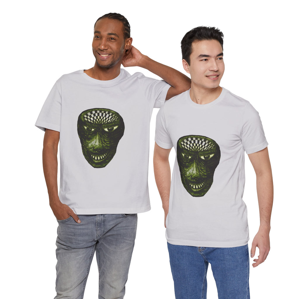 Creepy Green Distorted Face Tee — Surreal Horror Graphic T-Shirt