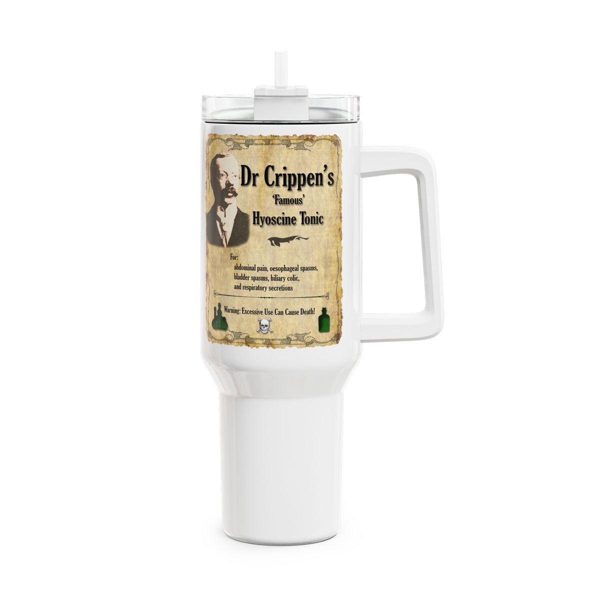 40oz Insulated Tumbler — Vintage “Dr Crippen’s Famous Hyoscine Tonic” Design