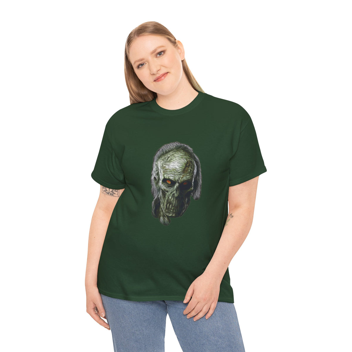 Zombie Horror Skull Tee — Eerie Green Zombie Face Graphic T-Shirt