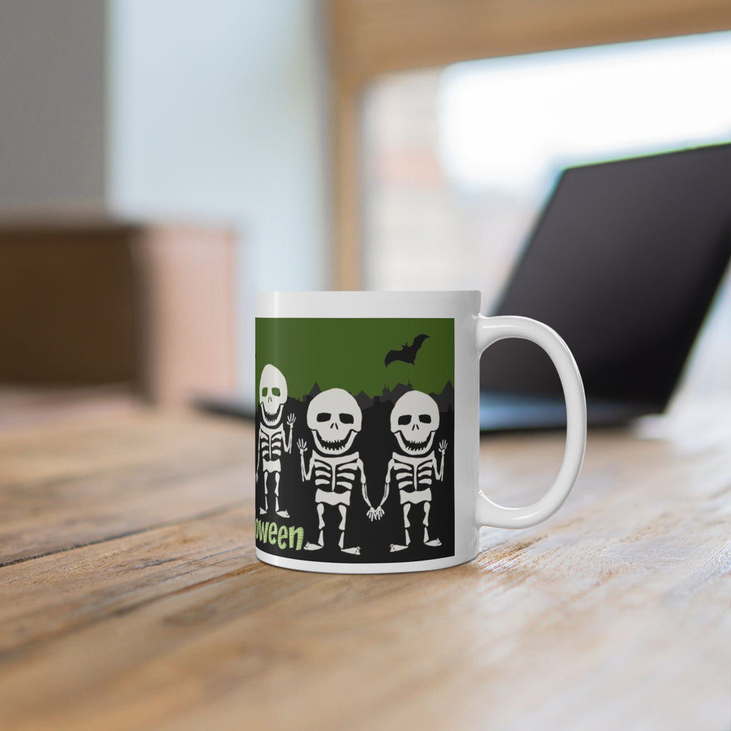 Happy Halloween Cute Skeletons Mug — Spooky Ceramic Coffee Cup