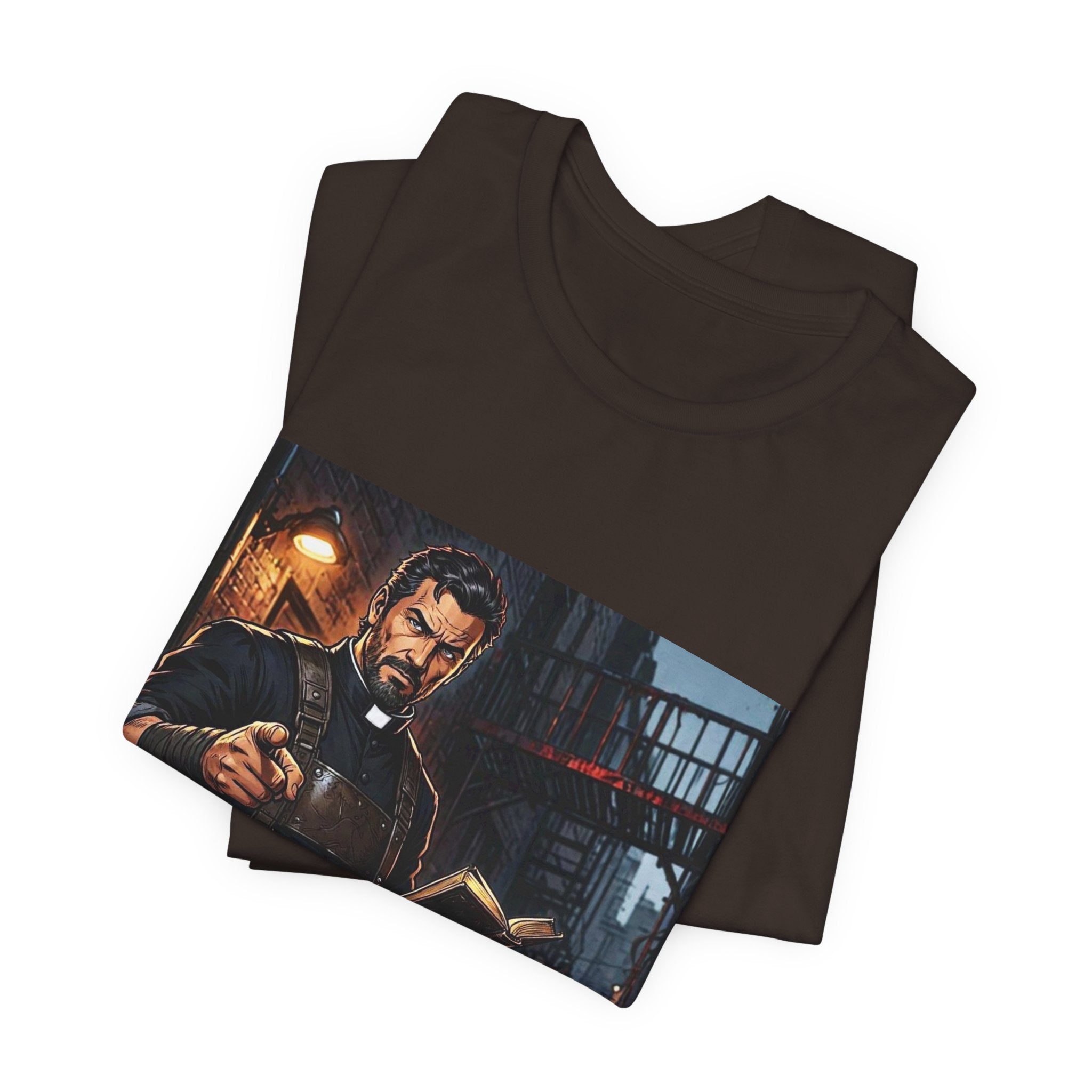Classic Movies No 33 - Jack Preacher Illustration T-Shirt | Gothic Clergyman Art, Noir Scene