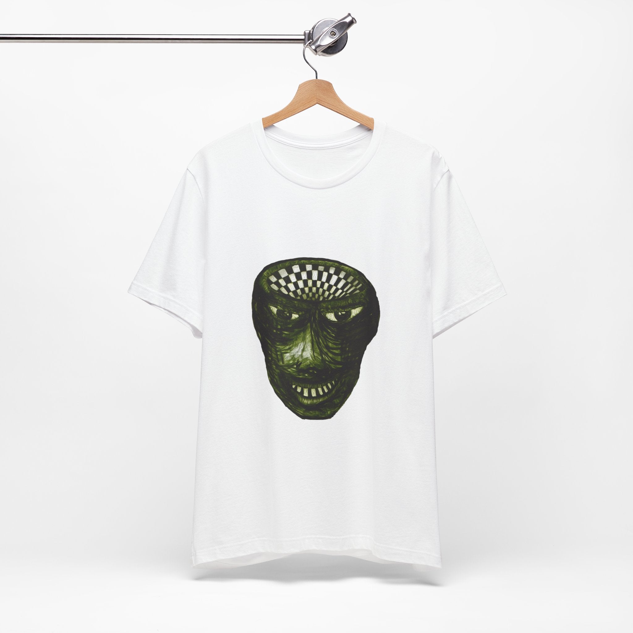 Creepy Green Distorted Face Tee — Surreal Horror Graphic T-Shirt