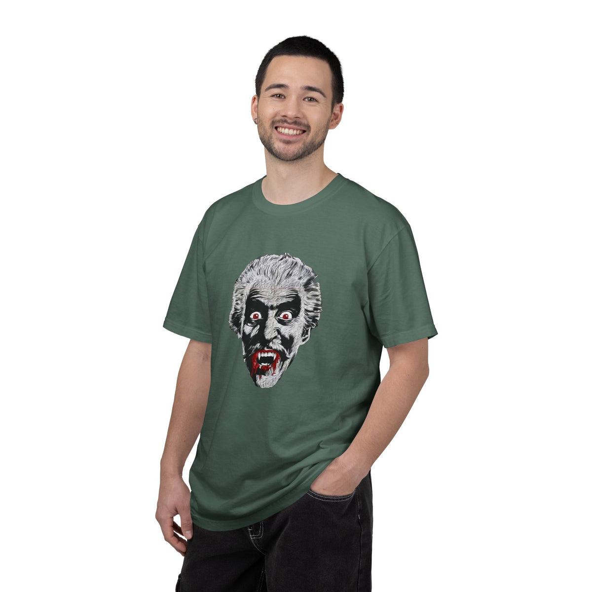 Vampire Face Graphic T-Shirt — Bloody Fangs Horror Tee