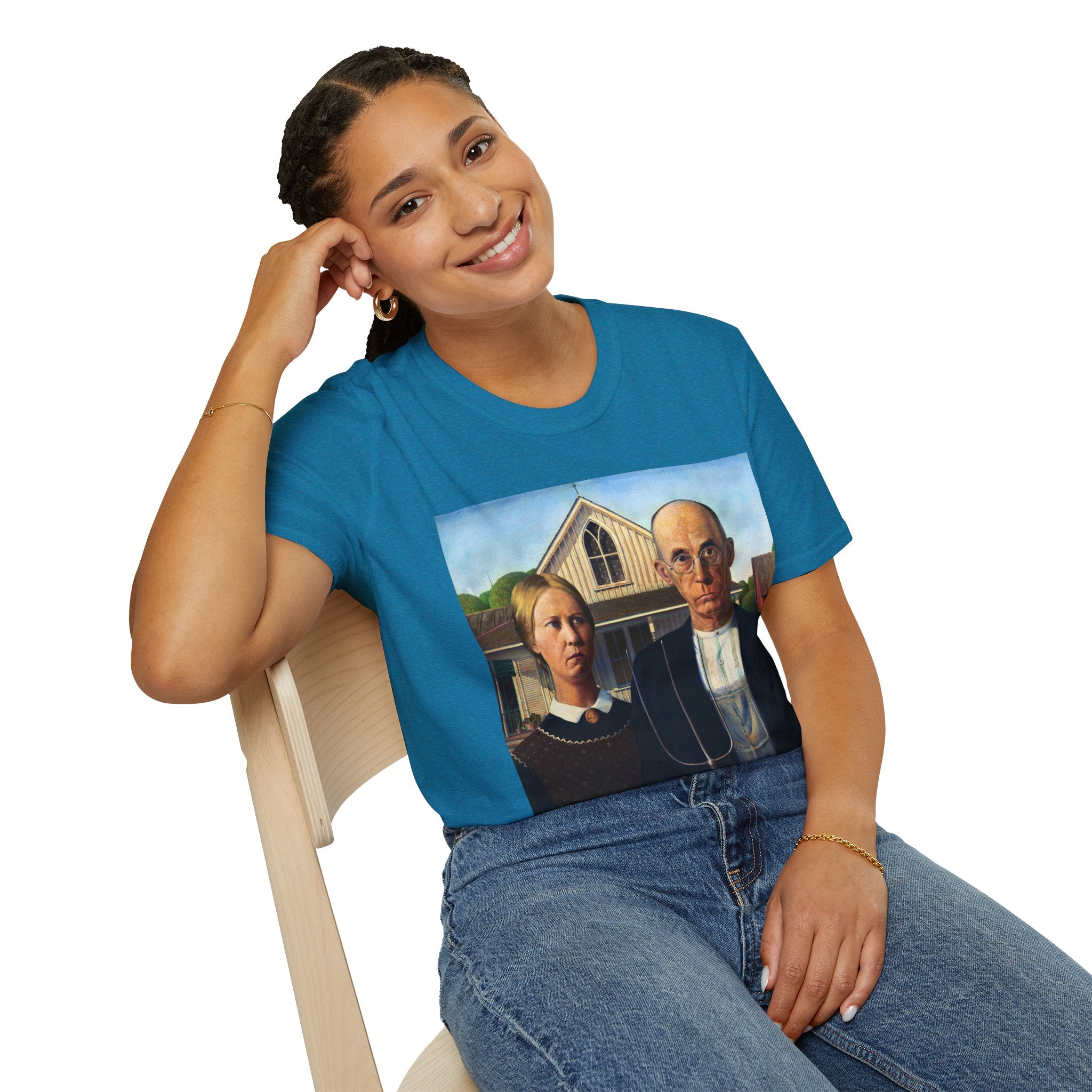 It had been years... American Gothic T-Shirt | Parody art print, farmhouse scene