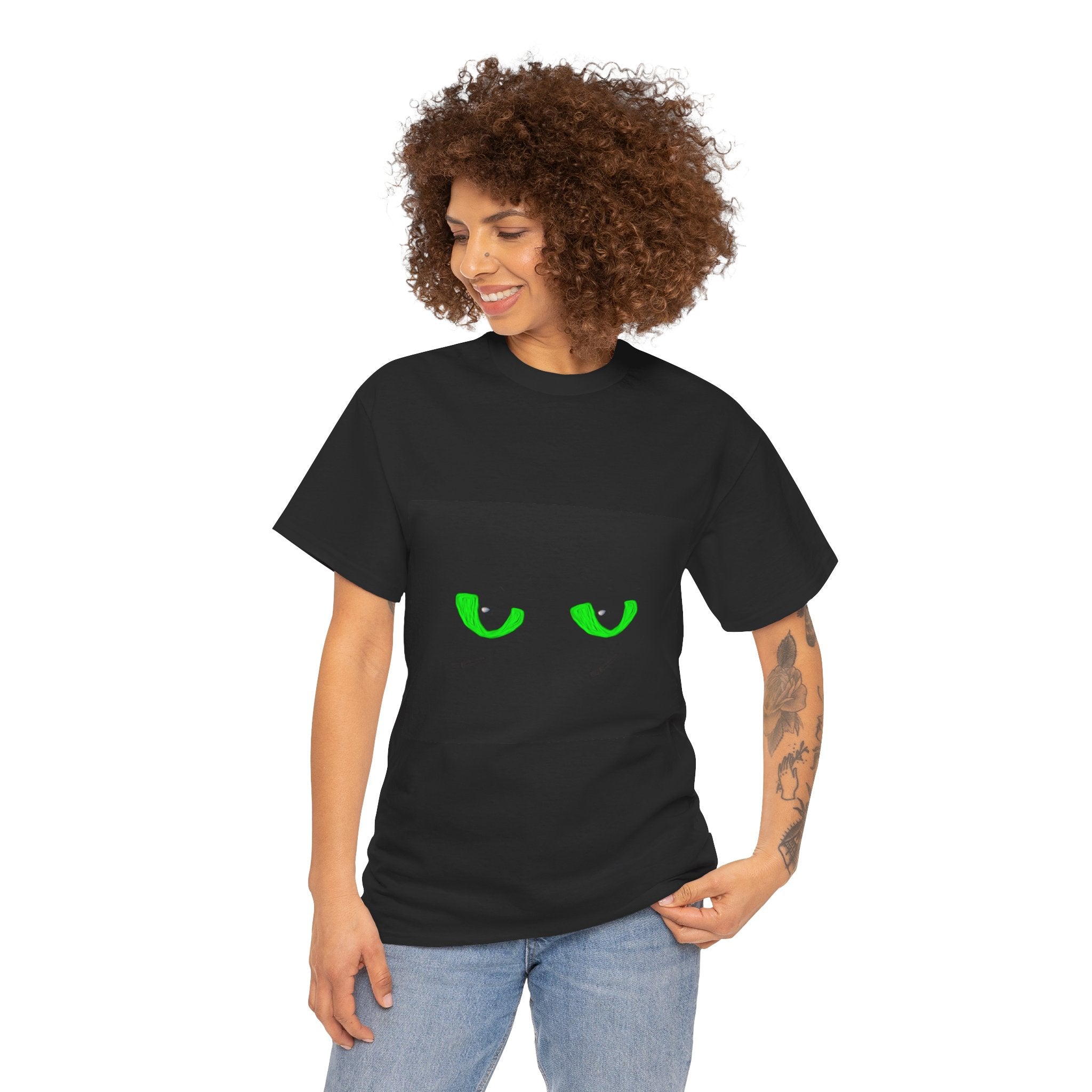 Black Tee with Neon Green Dragon Eyes — Spooky Graphic