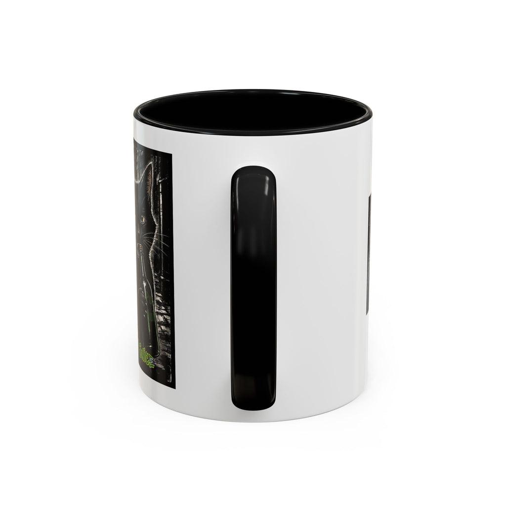 Black Cat Coffee Mug — 'Pussy Juice' Gothic Cat Accent Mug (11/15oz)