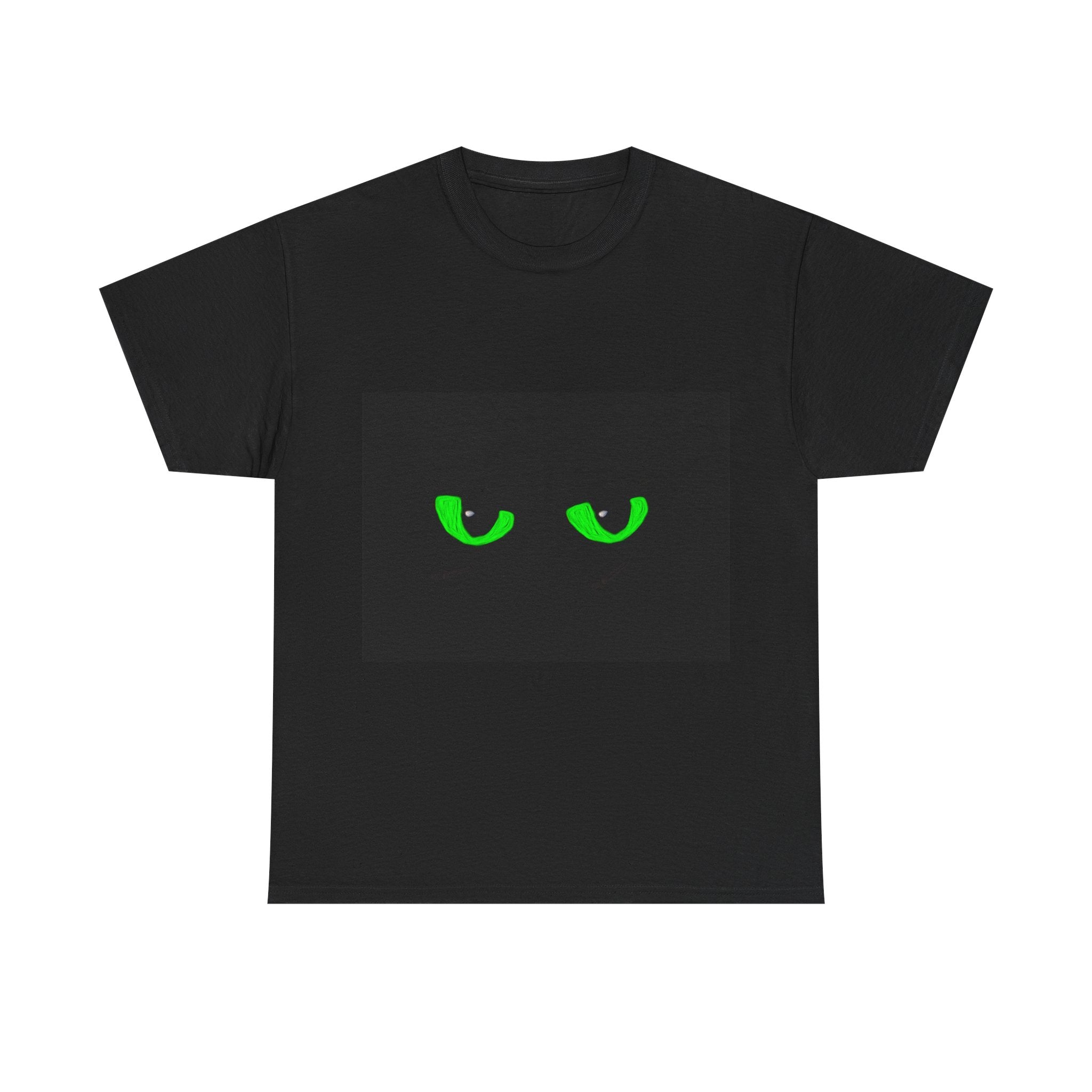 Black Tee with Neon Green Dragon Eyes — Spooky Graphic