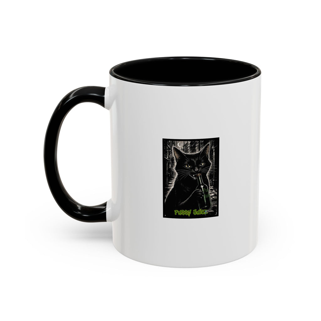 Black Cat Coffee Mug — 'Pussy Juice' Gothic Cat Accent Mug (11/15oz)