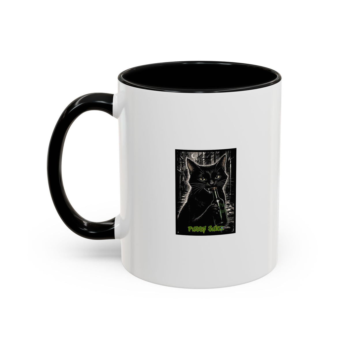 Black Cat Coffee Mug — 'Pussy Juice' Gothic Cat Accent Mug (11/15oz)