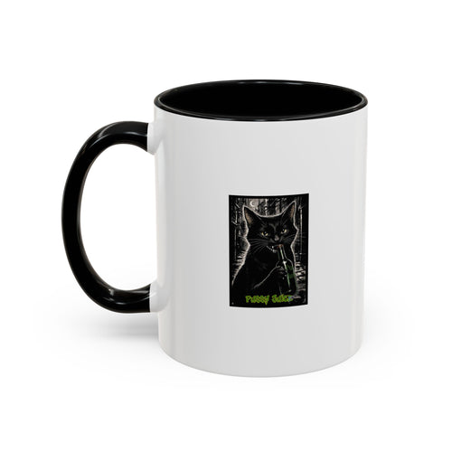 Black Cat Coffee Mug — 'Pussy Juice' Gothic Cat Accent Mug (11/15oz)