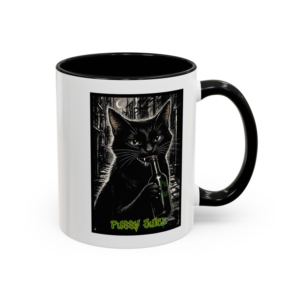 Black Cat Coffee Mug — 'Pussy Juice' Gothic Cat Accent Mug (11/15oz)