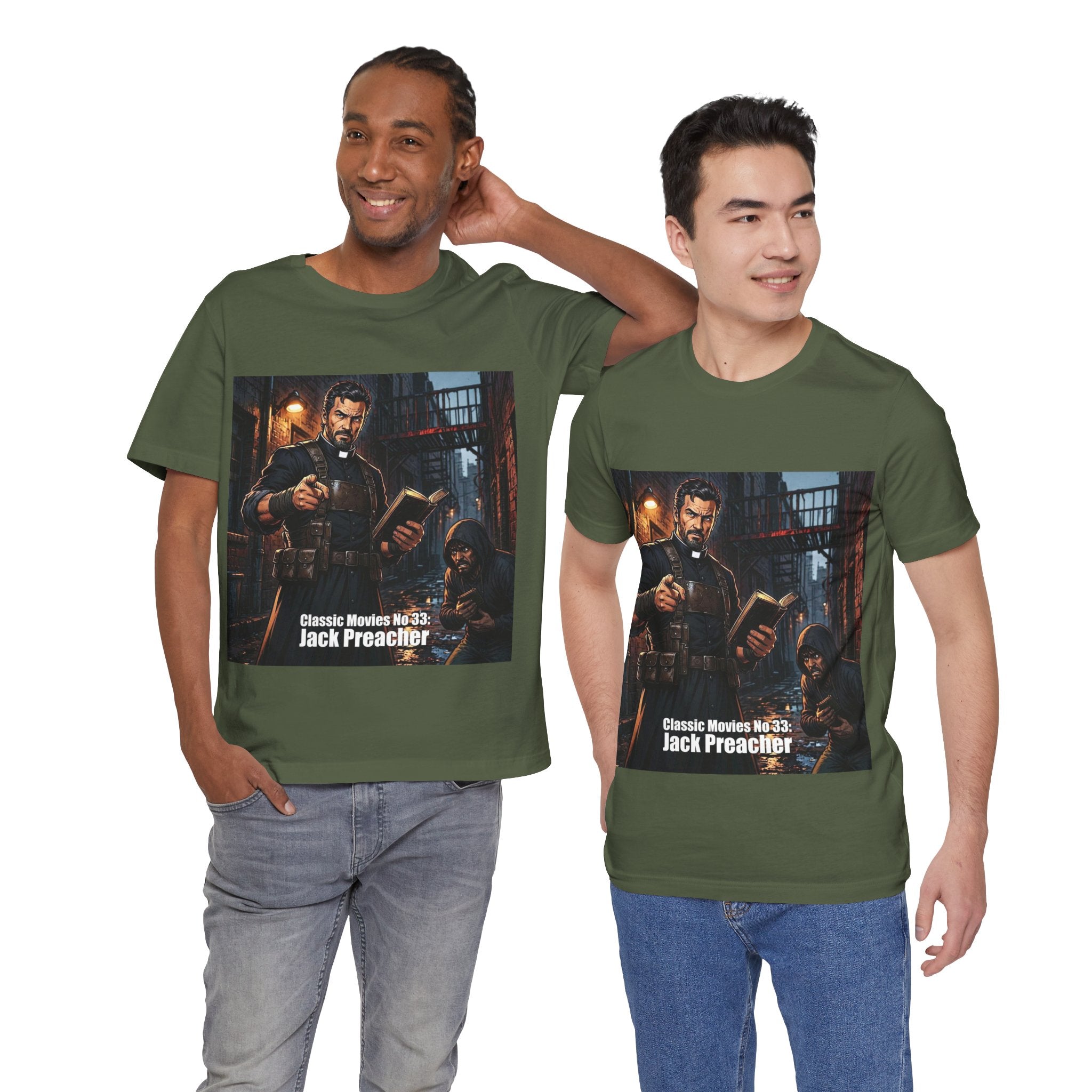 Classic Movies No 33 - Jack Preacher Illustration T-Shirt | Gothic Clergyman Art, Noir Scene