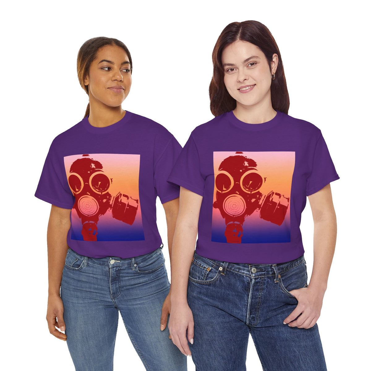 Gas Mask Sunset Tee — Retro Gradient Respirator Graphic T-Shirt