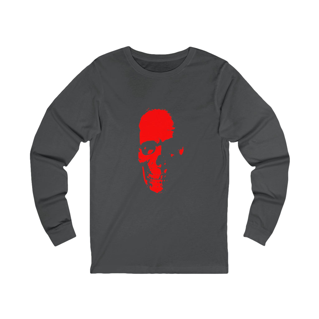 Red Skull Silhouette Long Sleeve Tee — Minimalist Skull Graphic