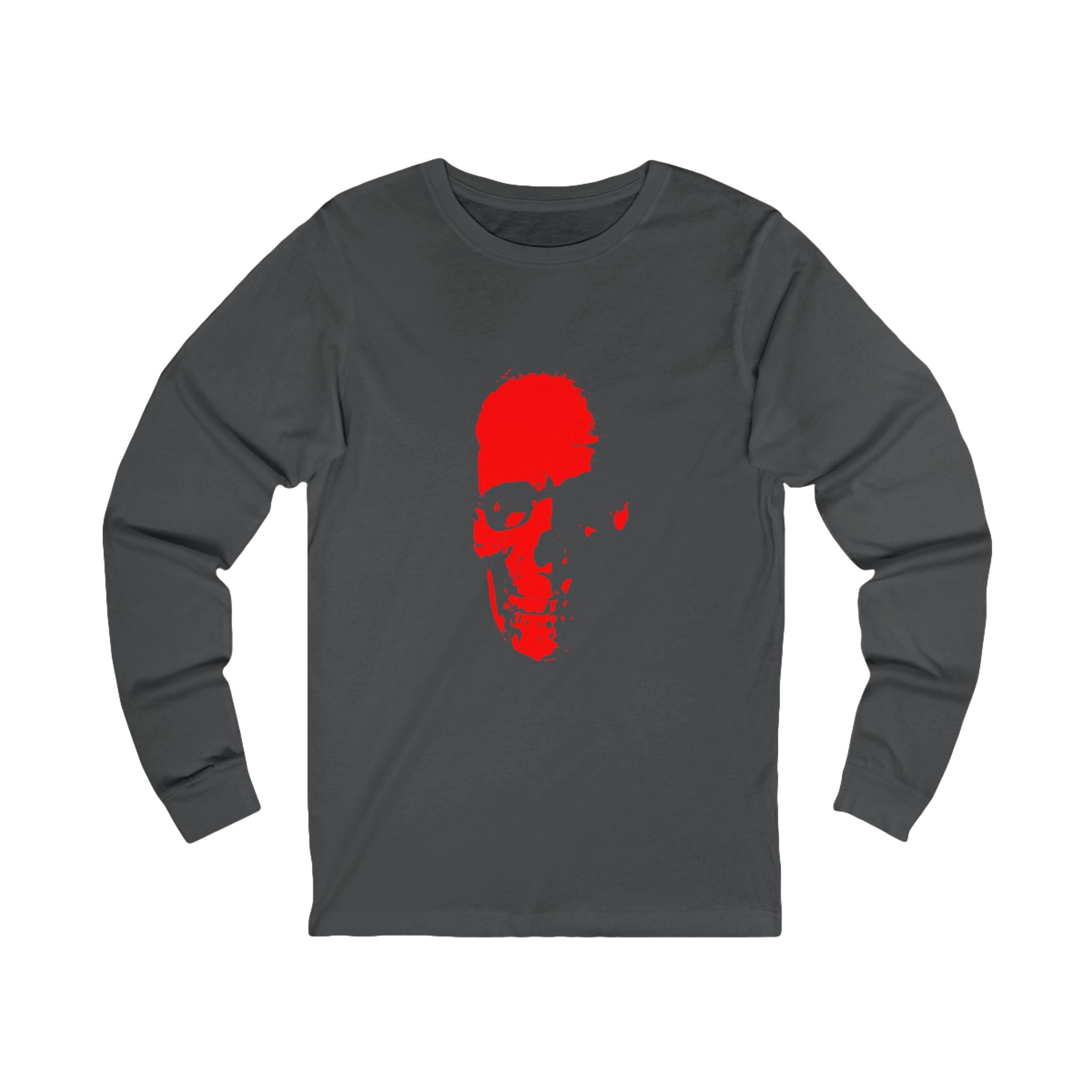 Red Skull Silhouette Long Sleeve Tee — Minimalist Skull Graphic