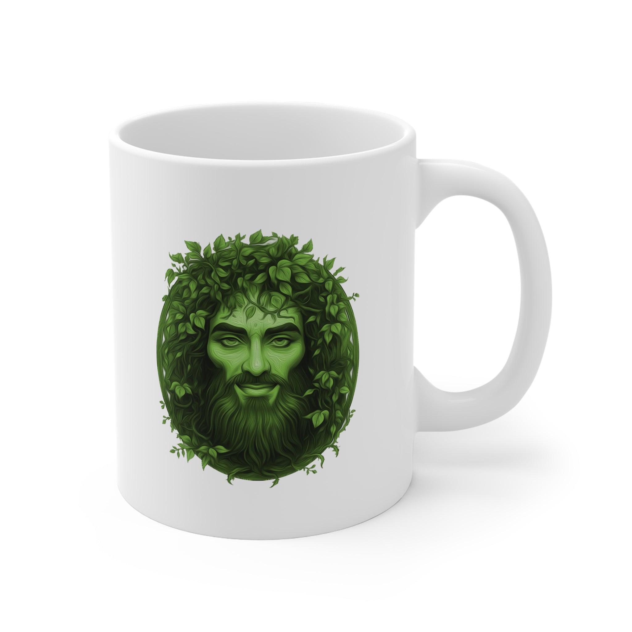 Green Man Botanical Mug — Mythical Foliate Face Coffee Cup