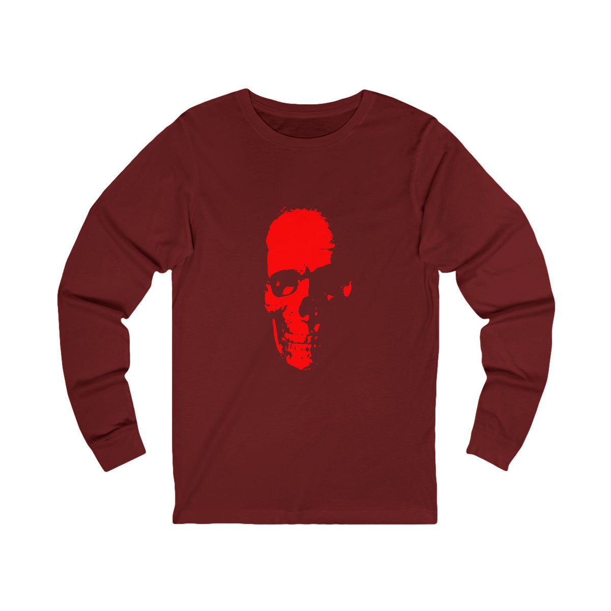 Red Skull Silhouette Long Sleeve Tee — Minimalist Skull Graphic