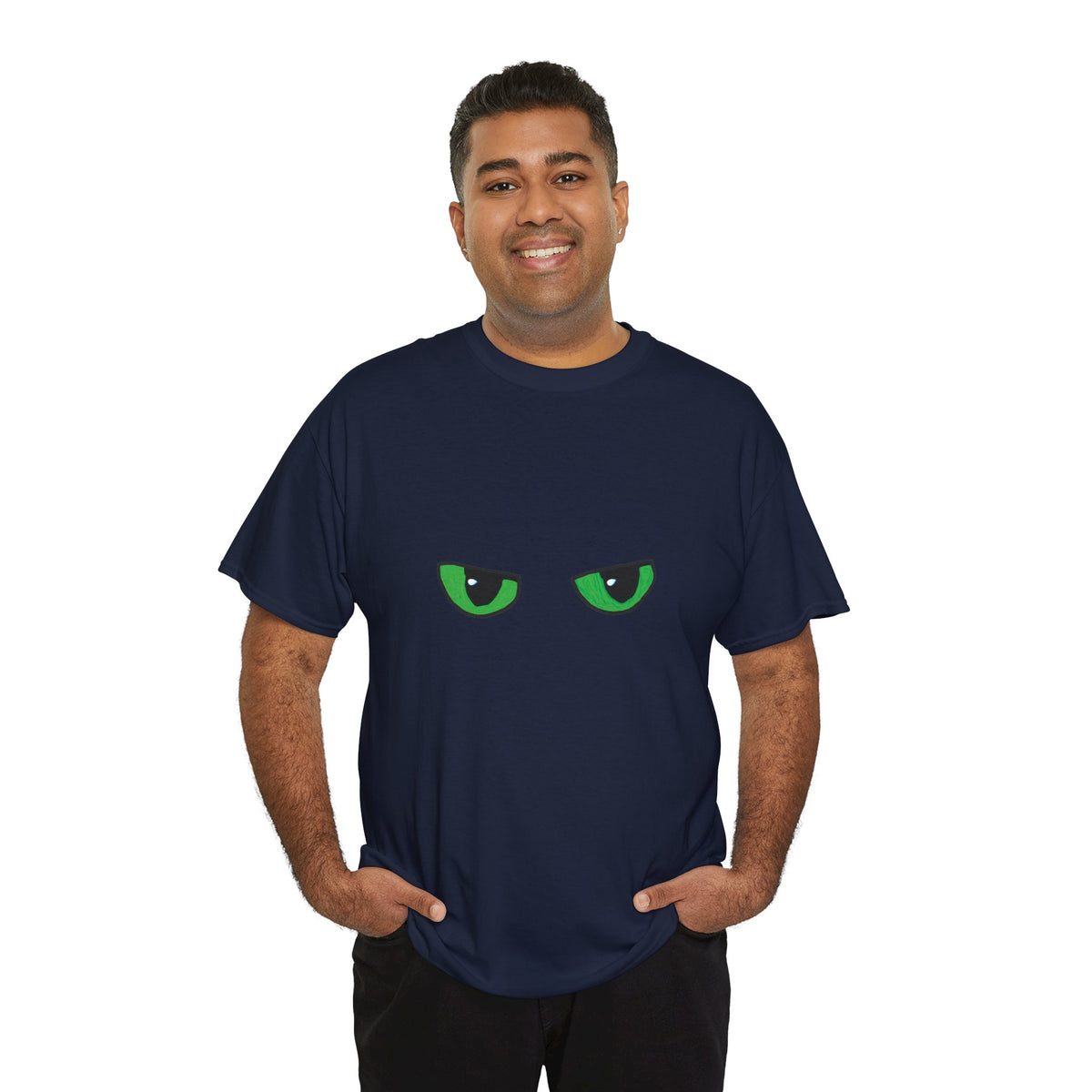 Black Tee with Neon Green Dragon Eyes — Spooky Graphic