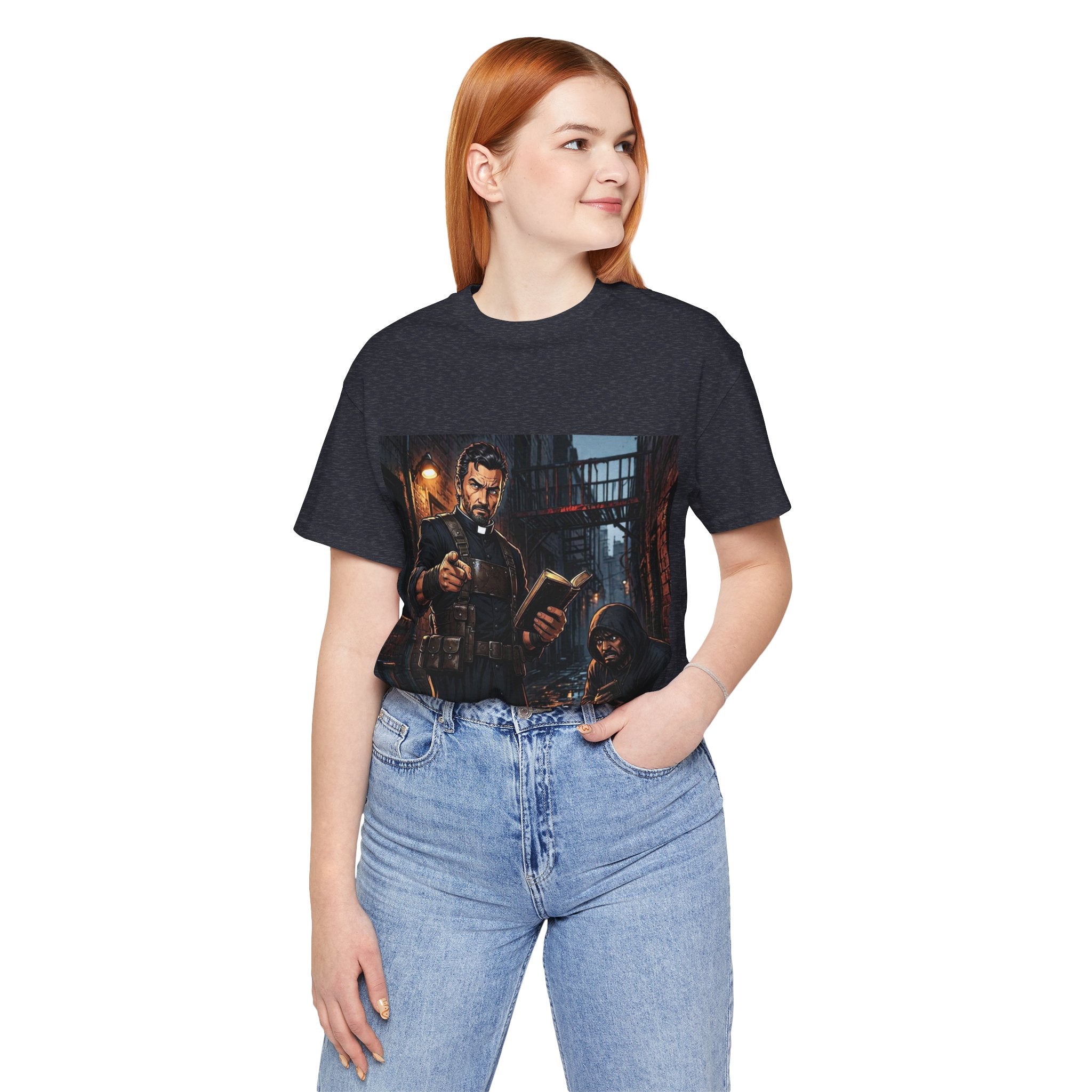 Classic Movies No 33 - Jack Preacher Illustration T-Shirt | Gothic Clergyman Art, Noir Scene