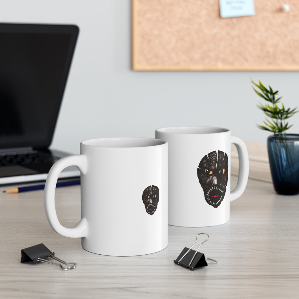 Cracked Horror Mask Ceramic Mug — Creepy Face Coffee Cup, Halloween Gift (11oz)