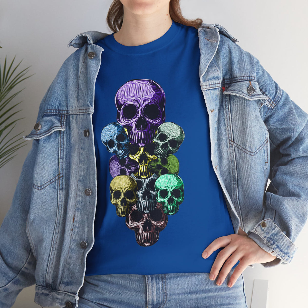Rainbow Skull Stack T-Shirt | Multicolour Skull Art, Gothic Tee