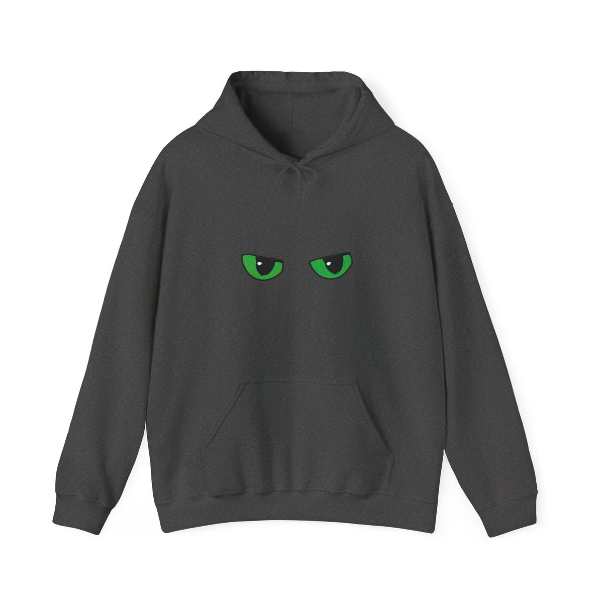 Black Hoodie with Neon Green Dragon Eyes — Spooky Graphic