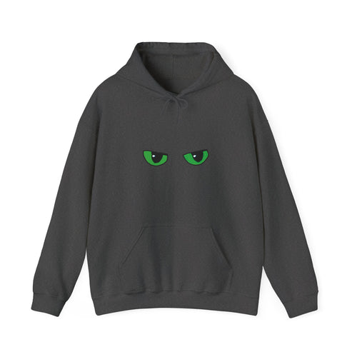 Black Hoodie with Neon Green Dragon Eyes — Spooky Graphic