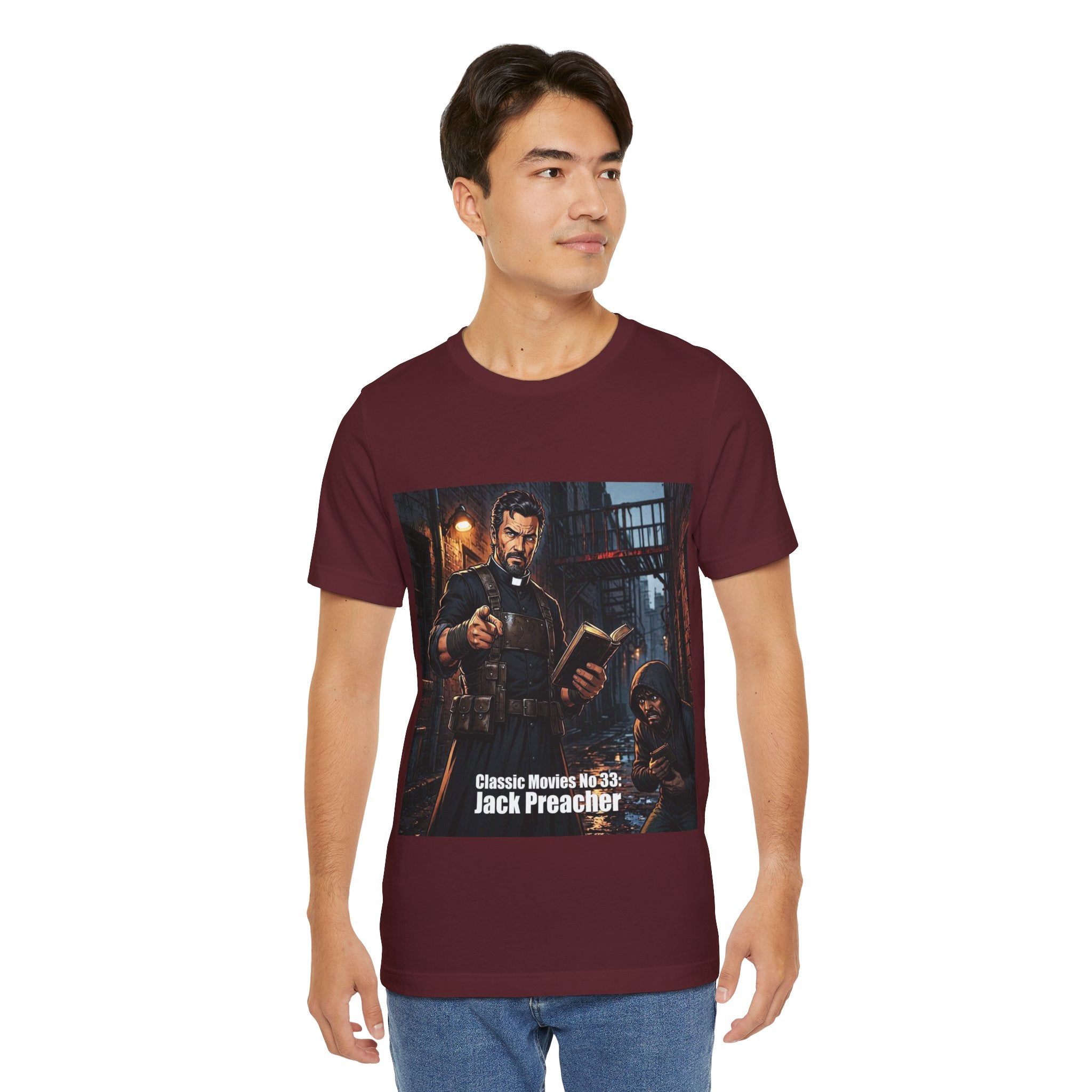 Classic Movies No 33 - Jack Preacher Illustration T-Shirt | Gothic Clergyman Art, Noir Scene