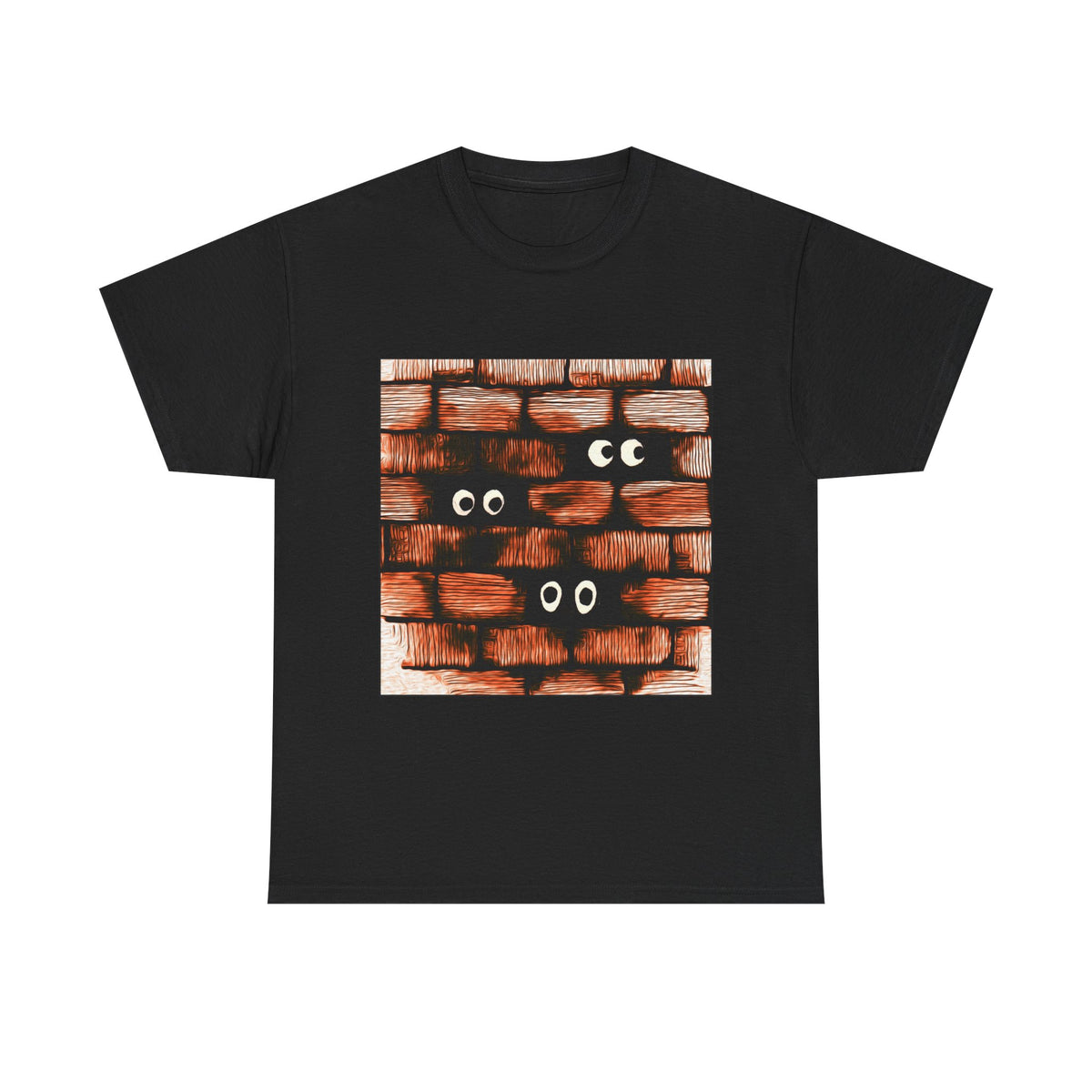 Brick Wall Eyes T-Shirt — Cute Peekaboo Cartoon Tee for Halloween & Everyday