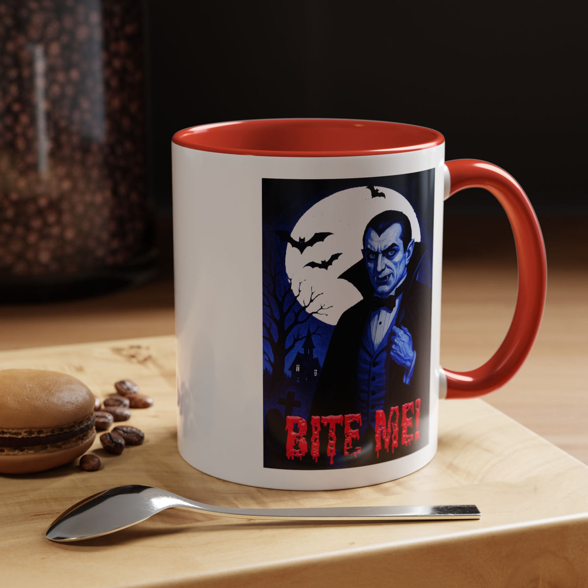 Vampire 'Bite Me!' Accent Coffee Mug – Gothic Halloween Coffee Cup