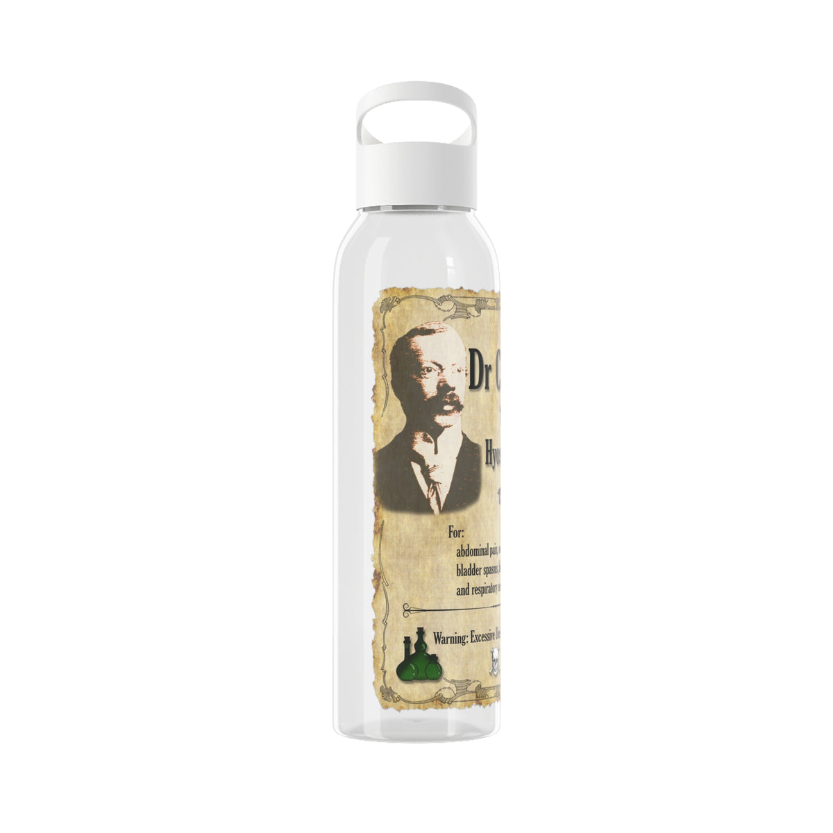 Vintage Apothecary Sky Water Bottle - “Dr Crippen’s Famous Hyoscine Tonic” Design