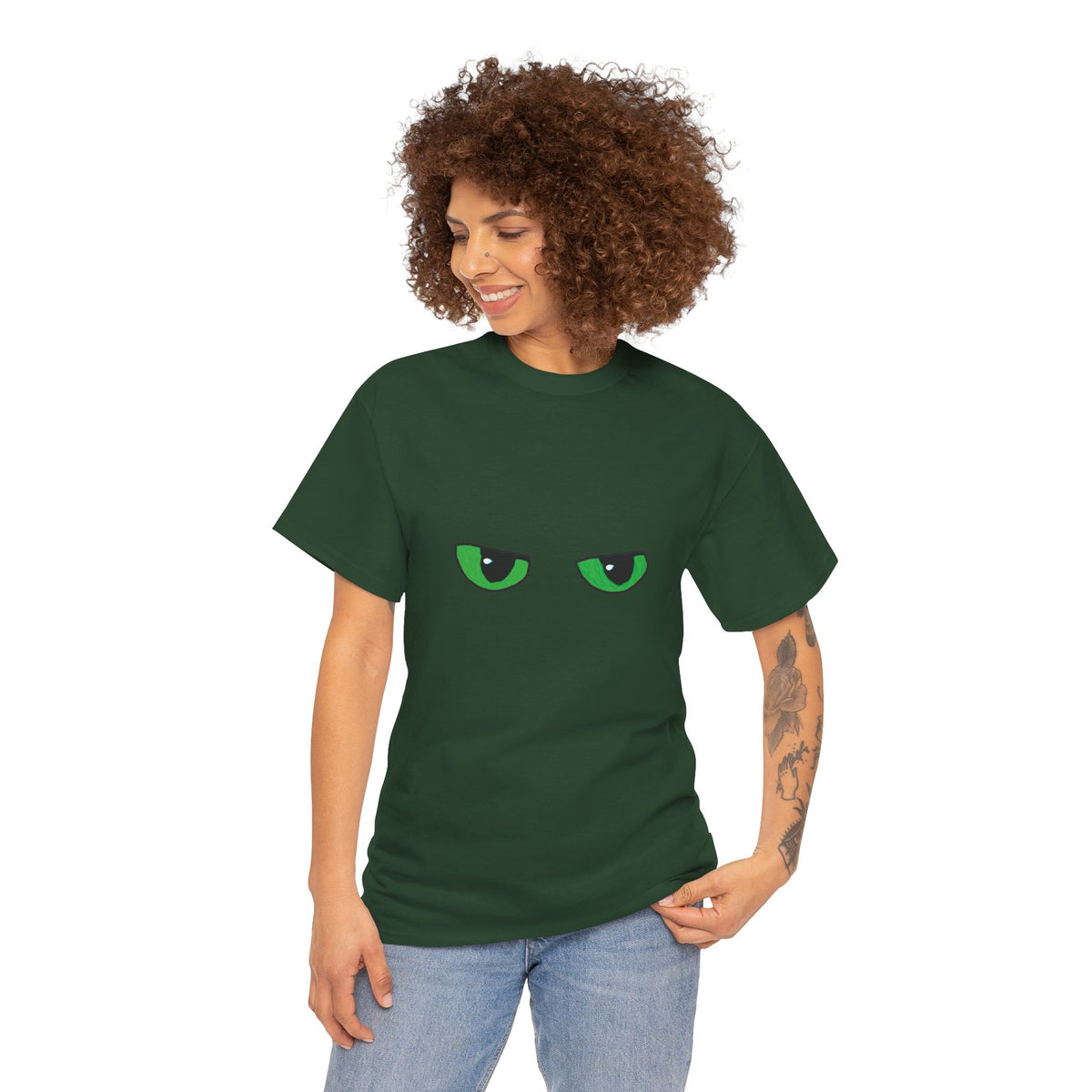 Black Tee with Neon Green Dragon Eyes — Spooky Graphic