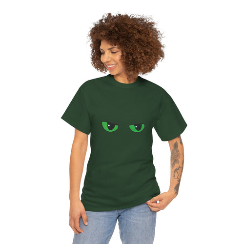 Black Tee with Neon Green Dragon Eyes — Spooky Graphic