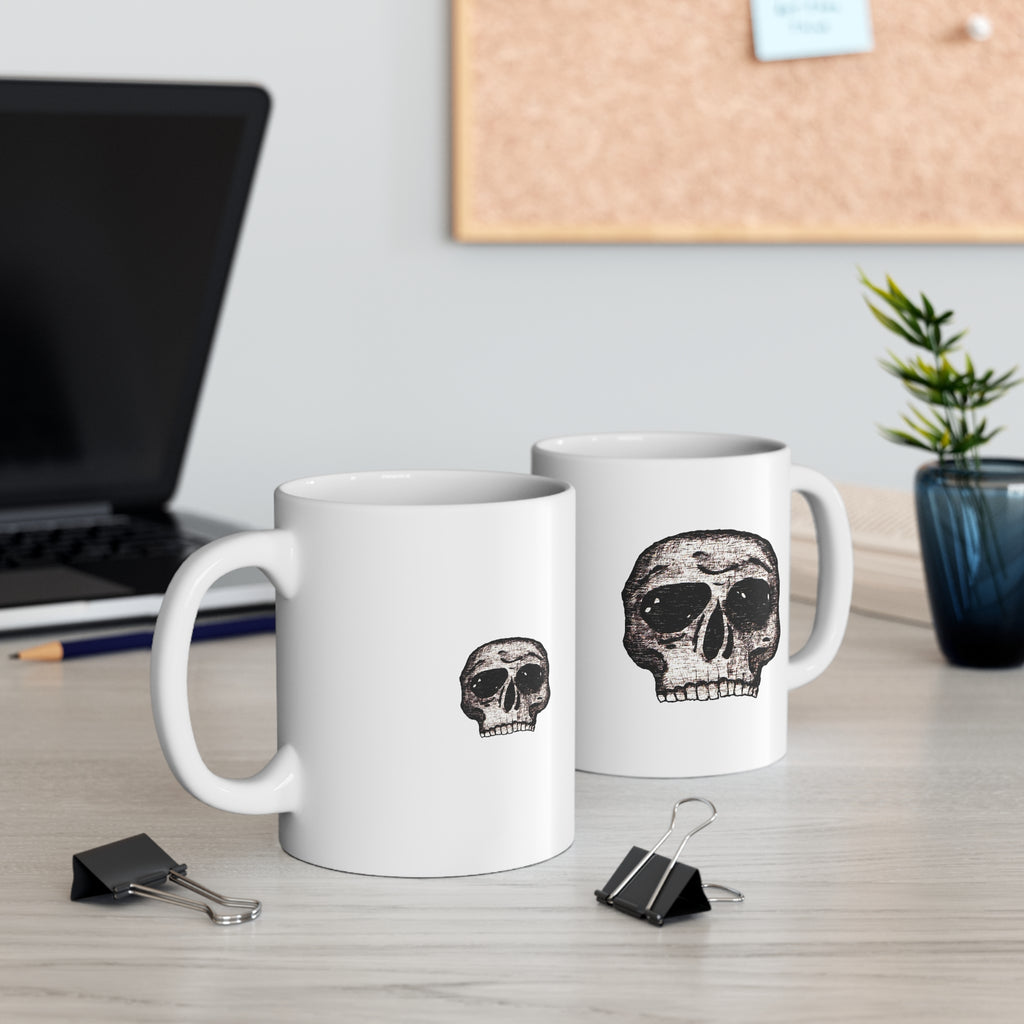 Skull Coffee Mug — Minimalist Distressed Skull 11oz Ceramic Mug