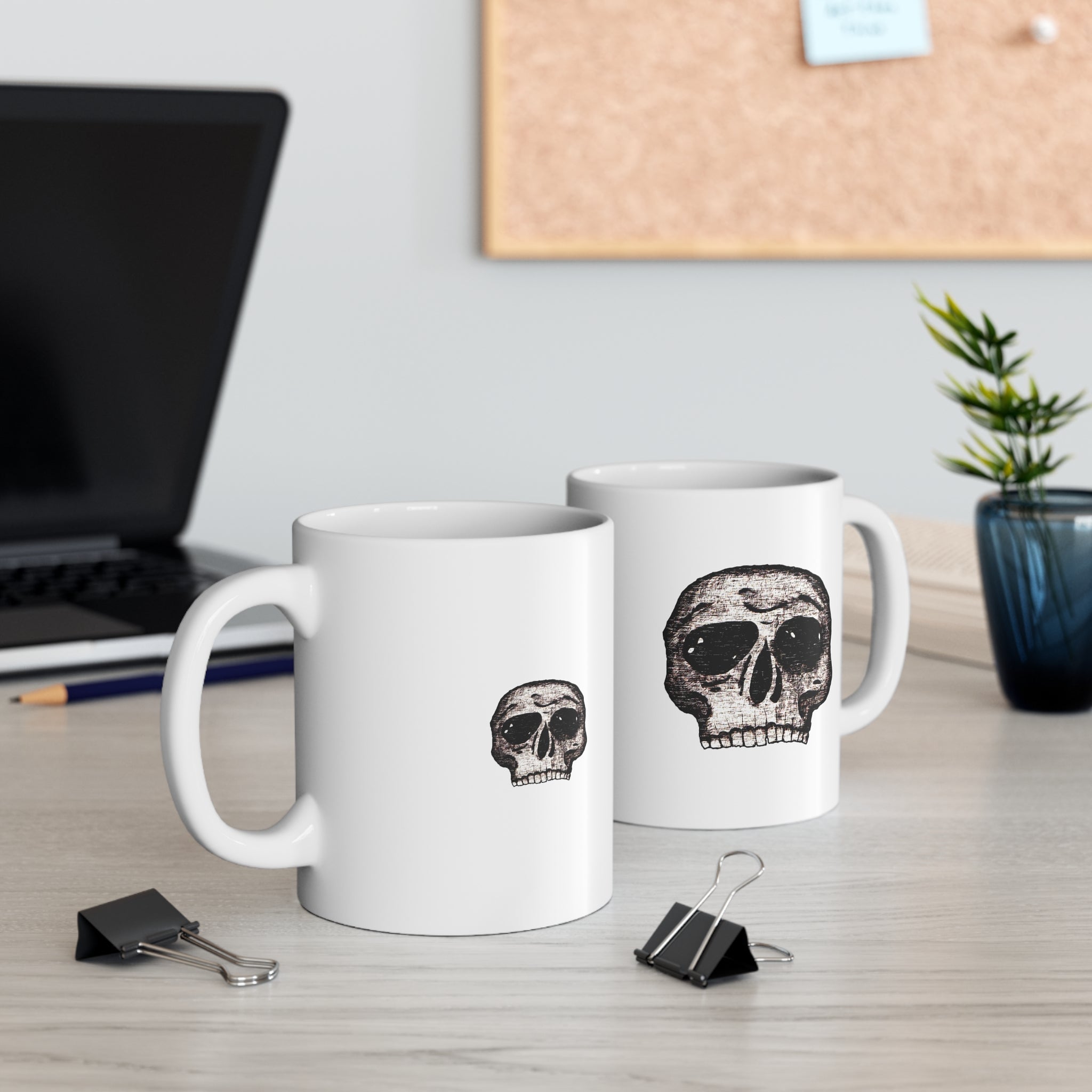 Skull Coffee Mug — Minimalist Distressed Skull 11oz Ceramic Mug