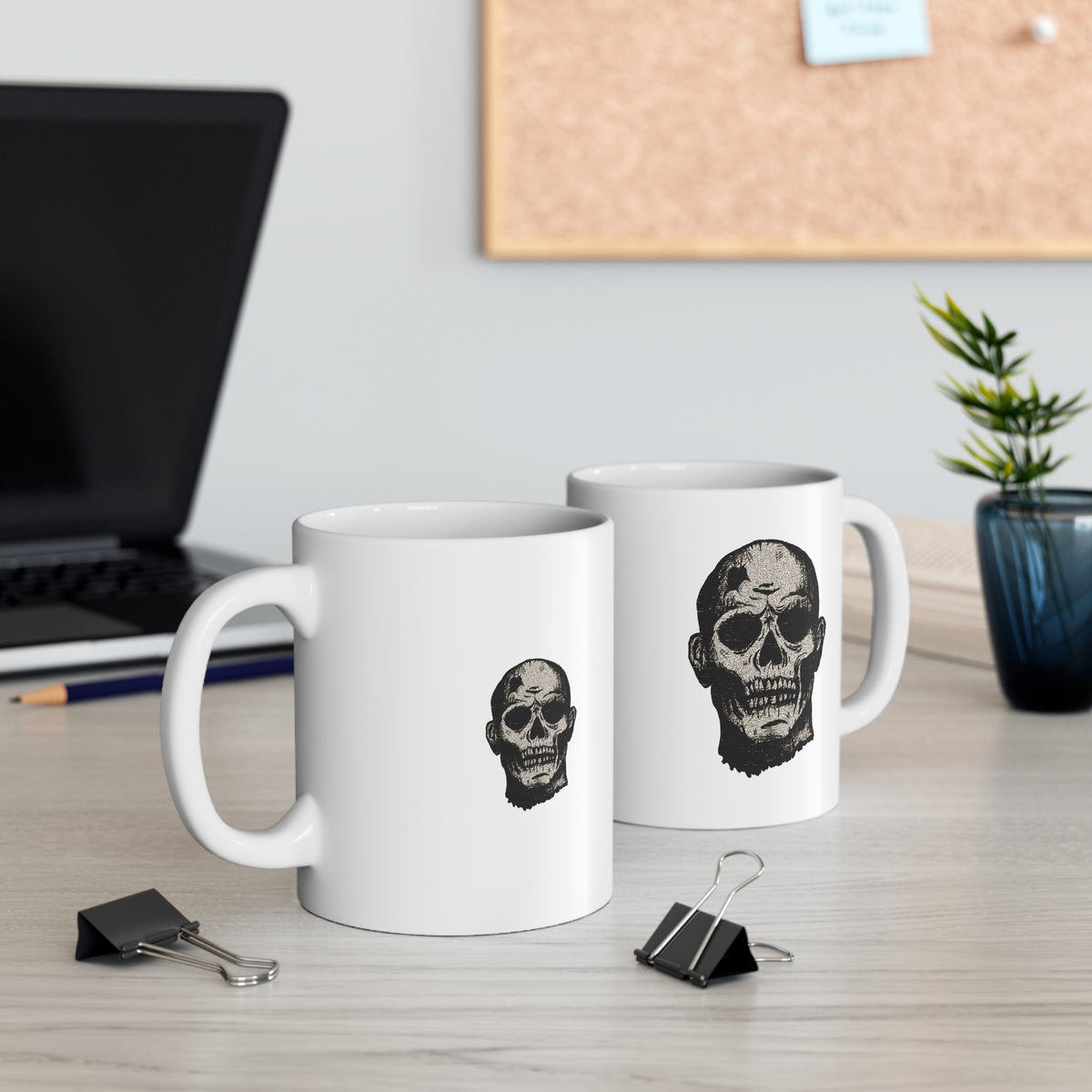 Skull Portrait Mug — Vintage Horror Graphic 11oz White Coffee Cup