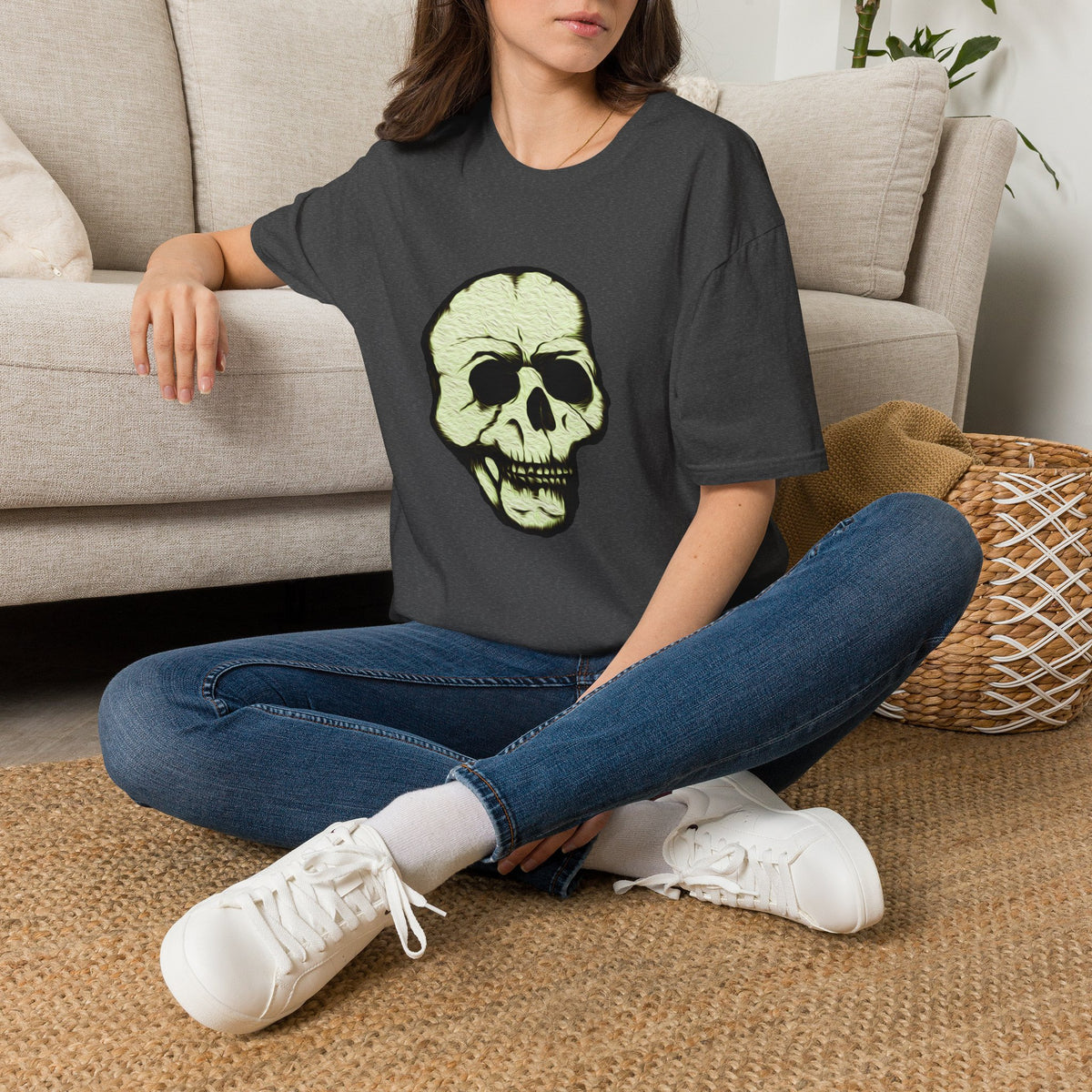 Skull Design T-Shirt — Halloween Neon Skull Graphic Tee
