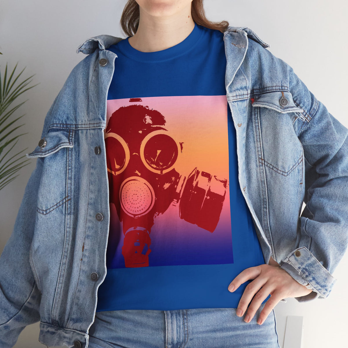 Gas Mask Sunset Tee — Retro Gradient Respirator Graphic T-Shirt