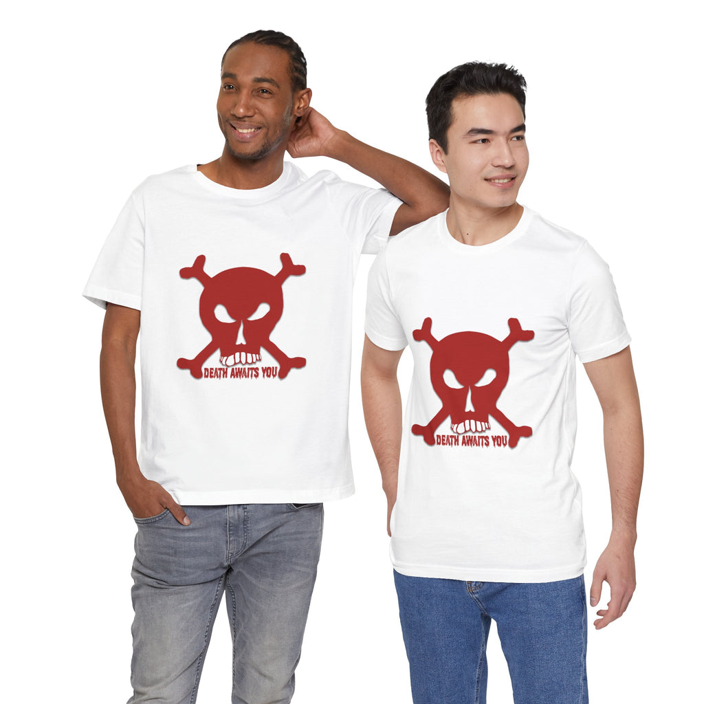 Red Skull & Crossbones 'Death Awaits You' Graphic Tee