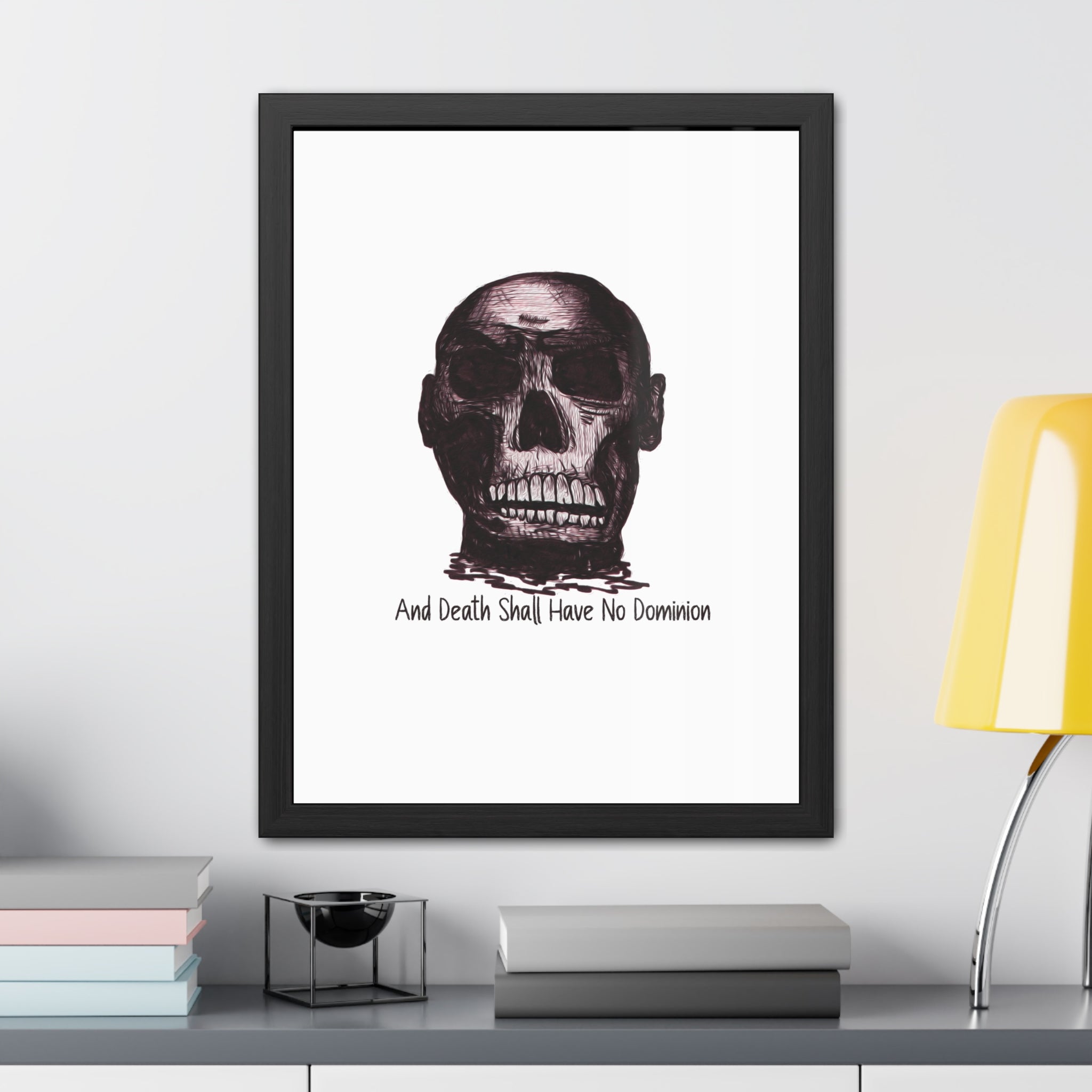 Framed Poster — Skull Illustration with "And Death Shall Have No Dominion" (Gothic Wall Art)
